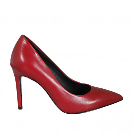 ﻿Escarpin à bout pointu pour femmes en cuir rouge avec talon 9 - Pointures disponibles:  34, 42