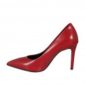 ﻿Woman's pointy pump shoe in red leather with heel 9 - Available sizes:  33, 34, 42, 43, 44, 46