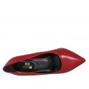 ﻿Woman's pointy pump shoe in red leather with heel 9 - Available sizes:  33, 34, 42, 43, 44, 46