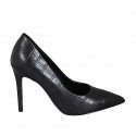 Women's pointy pump shoe in black printed leather heel 9 - Available sizes:  32, 42, 43, 46