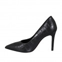 Women's pointy pump shoe in black printed leather heel 9 - Available sizes:  32, 42, 43, 46