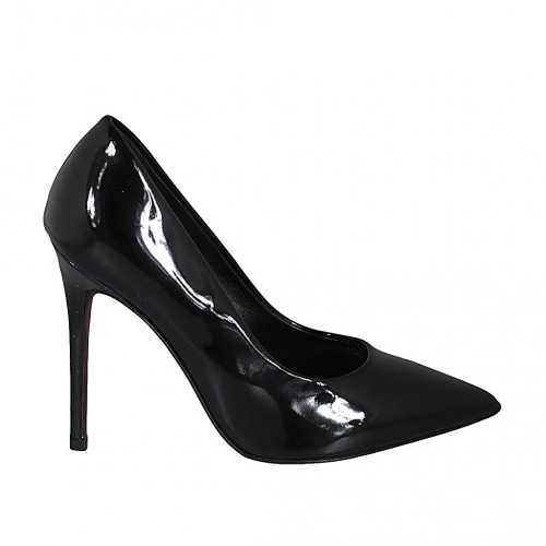 Zapato de salon a punta para mujer en charol negro tacon 10 - Tallas disponibles:  32, 34, 43