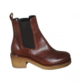 Bottines pour femmes avec elastiques en cuir brun clair talon 6 - Pointures disponibles:  32, 42