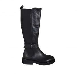 Bota para mujer en piel negra con hebilla y elasticos tacon 4 - Tallas disponibles:  44, 45