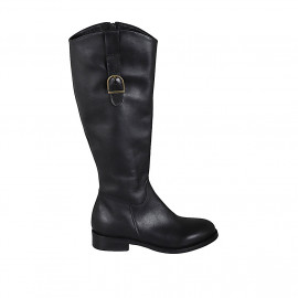 Woman's boot with buckle and zipper in black leather heel 3 - Available sizes:  33, 34, 44