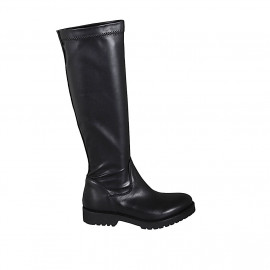 Woman's boot in black leather and elastic material with heel 3 - Available sizes:  33, 34