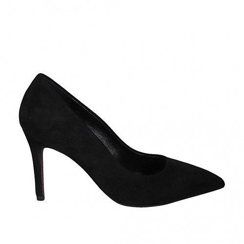 Woman's pointy pump in black suede heel 8 - Available sizes:  32