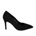 Woman's pointy pump in black suede heel 8 - Available sizes:  32, 33, 43