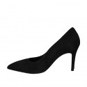 Woman's pointy pump in black suede heel 8 - Available sizes:  32, 33, 43