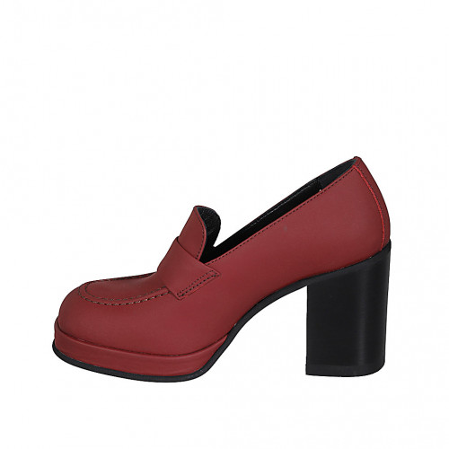 Red store heeled loafers