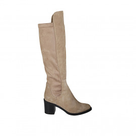 Bota para mujer con media cremallera en tejido elastico y gamuza beis tacon 7 - Tallas disponibles:  43