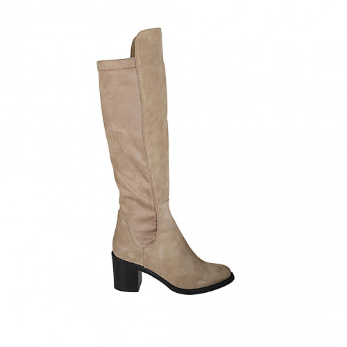 Stivale da donna con mezza cerniera in camoscio ed elasticizzato beige tacco 7 - Misure disponibili: 34, 43