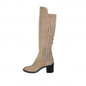 Stivale da donna con mezza cerniera in camoscio ed elasticizzato beige tacco 7 - Misure disponibili: 34, 43