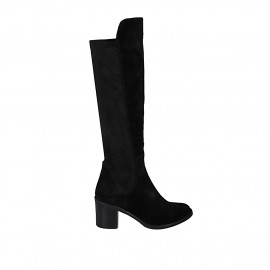 Bota para mujer con media cremallera en tejido elastico y gamuza negra tacon 7 - Tallas disponibles:  32, 42