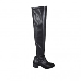 Woman's thighhigh boot in black leather and elastic material heel 5 - Available sizes:  34, 43