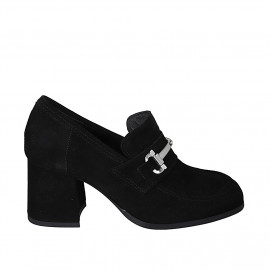 Woman's mocassin in black suede with accessory heel 6 - Available sizes:  32, 43