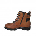 Botin para mujer con cordones, elasticos, hebillas y cremallera en piel cognac tacon 3 - Tallas disponibles:  44