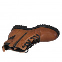 Botin para mujer con cordones, elasticos, hebillas y cremallera en piel cognac tacon 3 - Tallas disponibles:  44