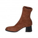 Botines para mujer en gamuza y material elastico cognac tacon 5 - Tallas disponibles:  33, 43, 45