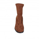 Botines para mujer en gamuza y material elastico cognac tacon 5 - Tallas disponibles:  33, 43, 45