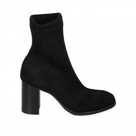 Botines para mujer en gamuza y material elástico negro tacon 7 - Tallas disponibles:  33, 43, 44