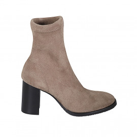 Botines para mujer en gamuza y material elástico beis tacon 7 - Tallas disponibles:  33, 43, 44, 46