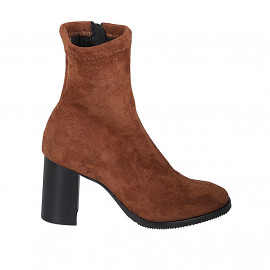 Botines para mujer con cremallera en gamuza y material elástico cognac tacon 7 - Tallas disponibles:  43