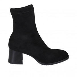 Botines para mujer en gamuza y material elástico negro tacon 5 - Tallas disponibles:  33