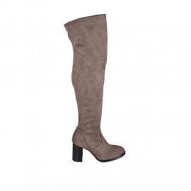 Botas sobre la rodilla para mujer en gamuza y material elastico taupe con media cremallera tacon 7 - Tallas disponibles:  33, 42, 43