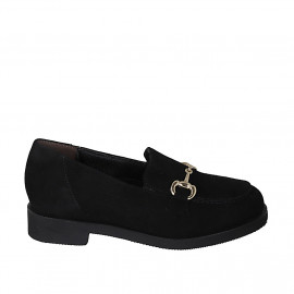 Woman's mocassin with accessory and removable insole in black suede heel 3 - Available sizes:  31, 32