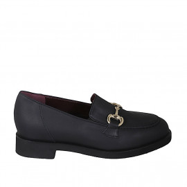 Mocassin pour femmes avec accessoire et semelle amovible en cuir noir talon 3 - Pointures disponibles:  31, 32