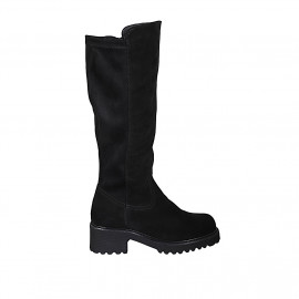 Bottes pour femmes avec fermeture éclair en daim et matériau elastique noir talon 5 - Pointures disponibles:  32, 43, 44