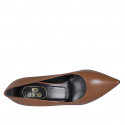 Zapato de salon puntiagudo para mujer en piel cognac tacon 7 - Tallas disponibles:  32, 33, 42