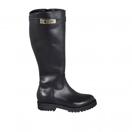 Bota para mujer en piel negra con cremallera y accesorio tacon 3 - Tallas disponibles:  32, 33, 34