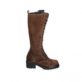 Bota para mujer con cordones et cremallera en gamuza marron tacon 5 - Tallas disponibles:  32