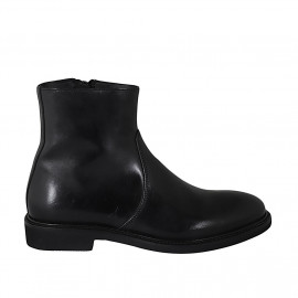 Men's ankle boot with zipper in black-colored leather - Available sizes:  36, 38, 46, 47, 49