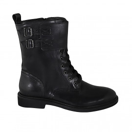 Man's laced ankle boot with zipper and studs in black leather - Available sizes:  36, 37, 38, 46