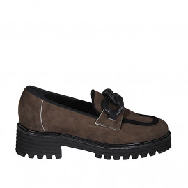 Woman's mocassin with chain in brown and black suede heel 4 - Available sizes:  32, 44, 45