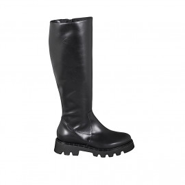 Bota para mujer con cremallera en piel lisa negra tacon 4 - Tallas disponibles:  43, 44