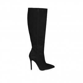 Woman's pointy boot in black suede with zipper heel 10 - Available sizes:  