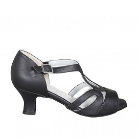 Dancing shoes with strap in black leather heel 6 - Available sizes:  32, 34, 42