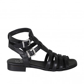 Sandale pour femmes en cuir noir avec courroies talon 2 - Pointures disponibles:  33, 43