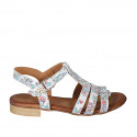 Woman's strap sandal in white multicolored mosaic printed leather heel 2 - Available sizes:  32, 33, 42, 43, 44