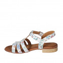 Woman's strap sandal in white multicolored mosaic printed leather heel 2 - Available sizes:  32, 33, 42, 43, 44