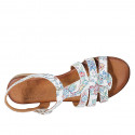 Sandalia para mujer con cinturon en piel blanca imprimida mosaico multicolor tacon 2 - Tallas disponibles:  32, 33, 42, 43, 44