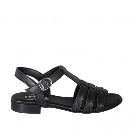 Woman's sandal with strap in black leather heel 2 - Available sizes:  44