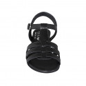 Woman's sandal with strap in black leather heel 2 - Available sizes:  44