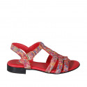 Sandalo da donna con cinturino in pelle rossa stampata mosaico multicolor tacco 2 - Misure disponibili: 32, 43