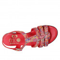 Sandalo da donna con cinturino in pelle rossa stampata mosaico multicolor tacco 2 - Misure disponibili: 32, 43