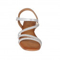 Woman's sandal in silver laminated leather with strap and rhinestones heel 2 - Available sizes:  33